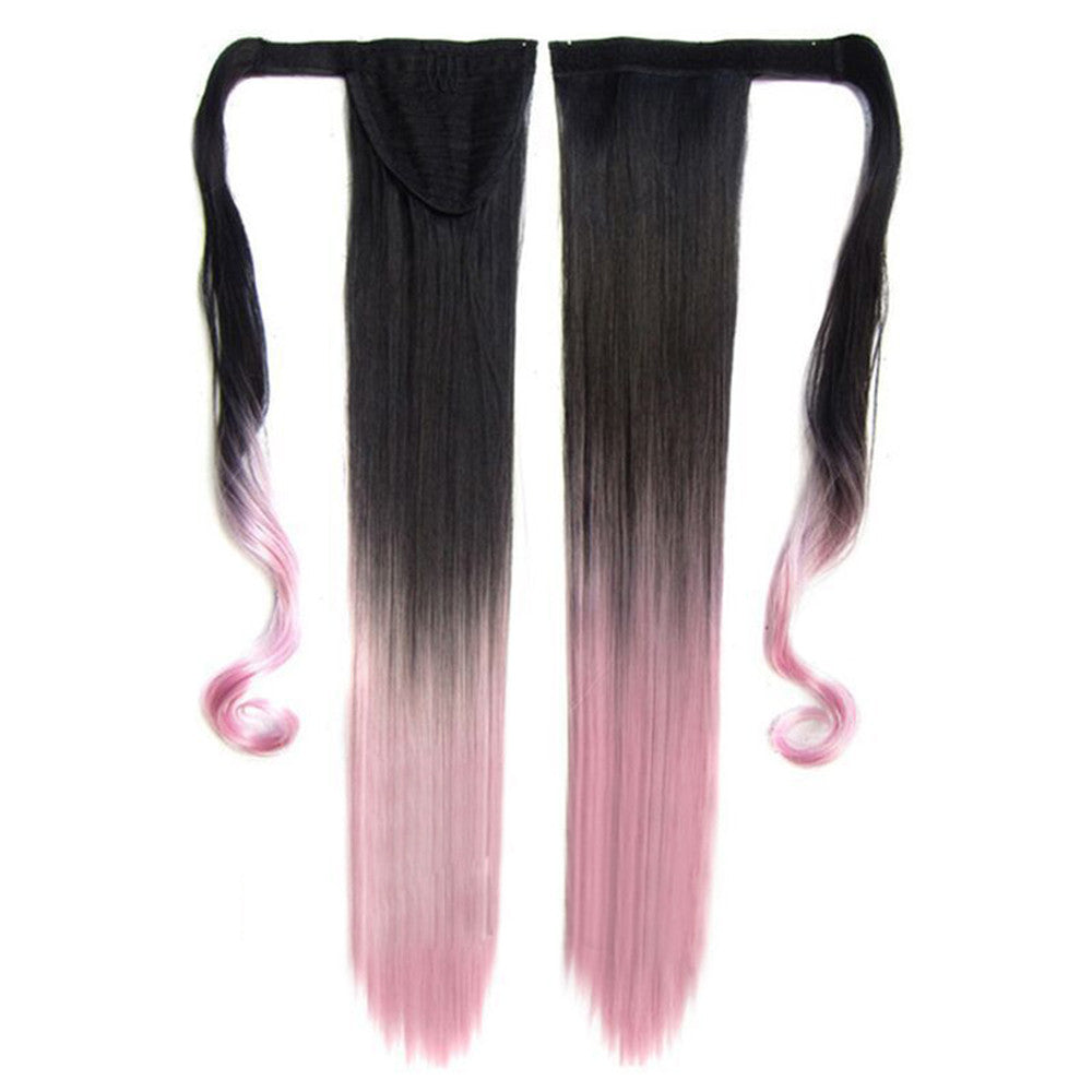 Magic Tape Gradient Ramp Horsetail Wig Straight    BlackTLight Pink