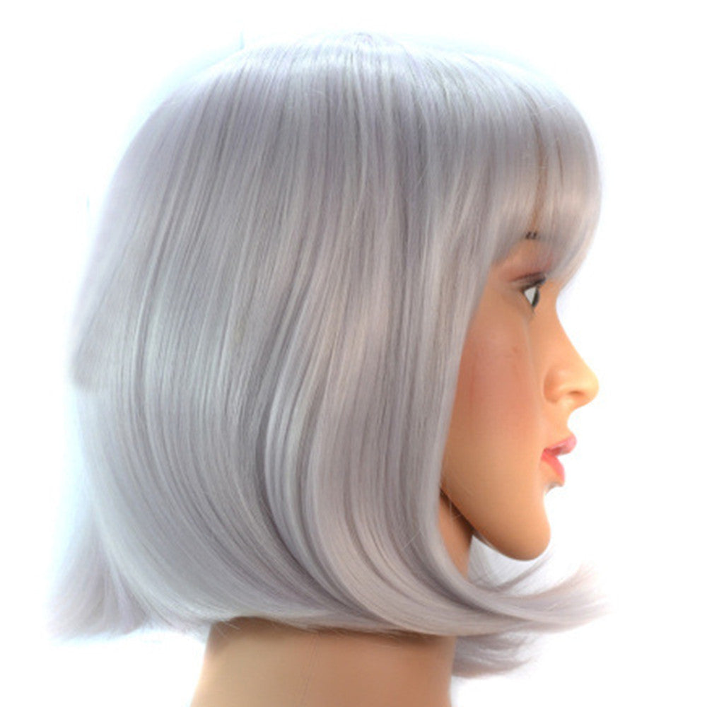 Wig Bobo Hair Cap Silver White