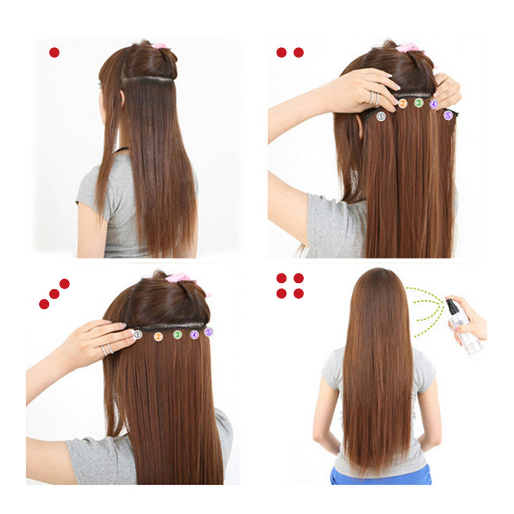 Thick Hair Extension Long Curled Hair 5 Cards Wig light brown