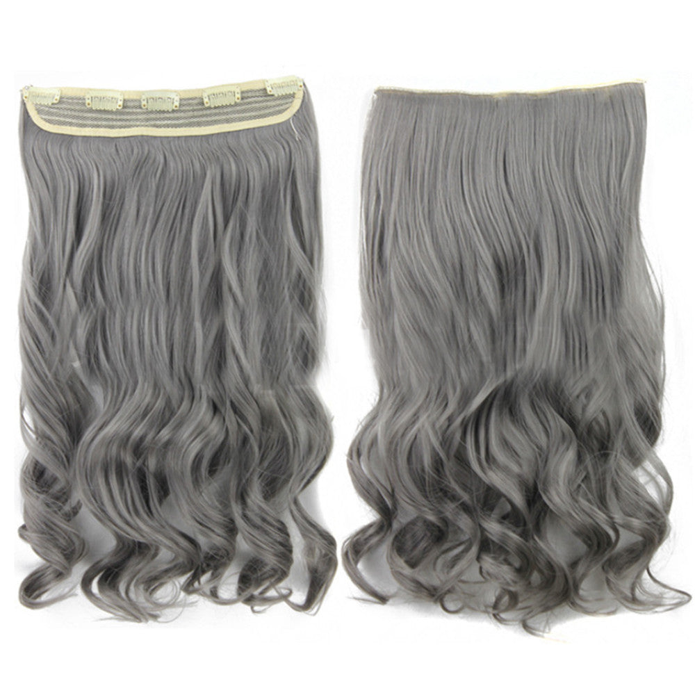 Long Curled Hair Extension 5 Cards Wig   granny grey