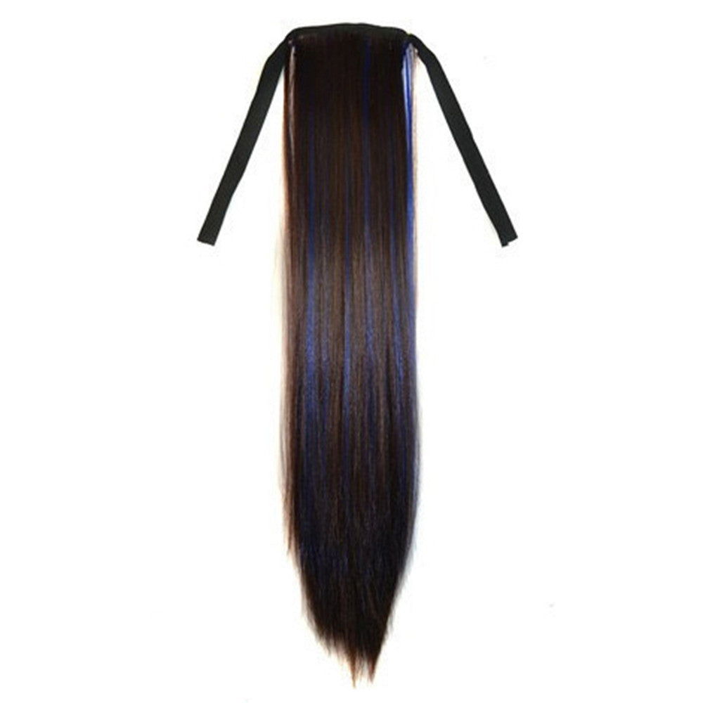 Colorful Long Straight Hair Horsetail Wig   dark brown sapphire blue 2M33HBLUE2#