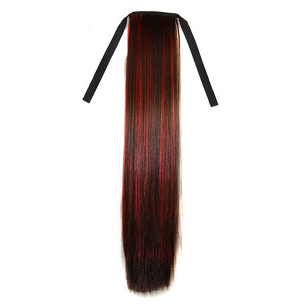 Colorful Long Straight Hair Horsetail Wig   dark brown bright red 2M33HRED#