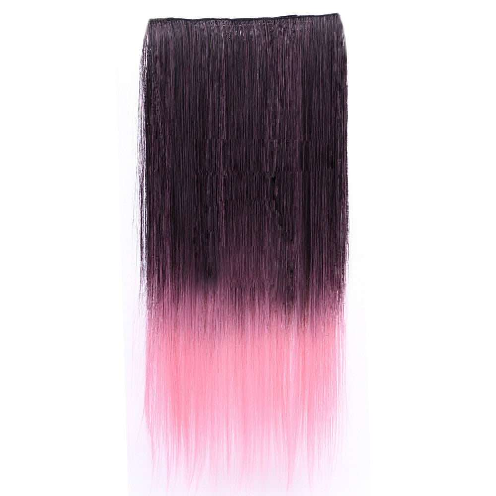 Gradient Ramp Five Cards Hair Extension Wig    dark brown to pink