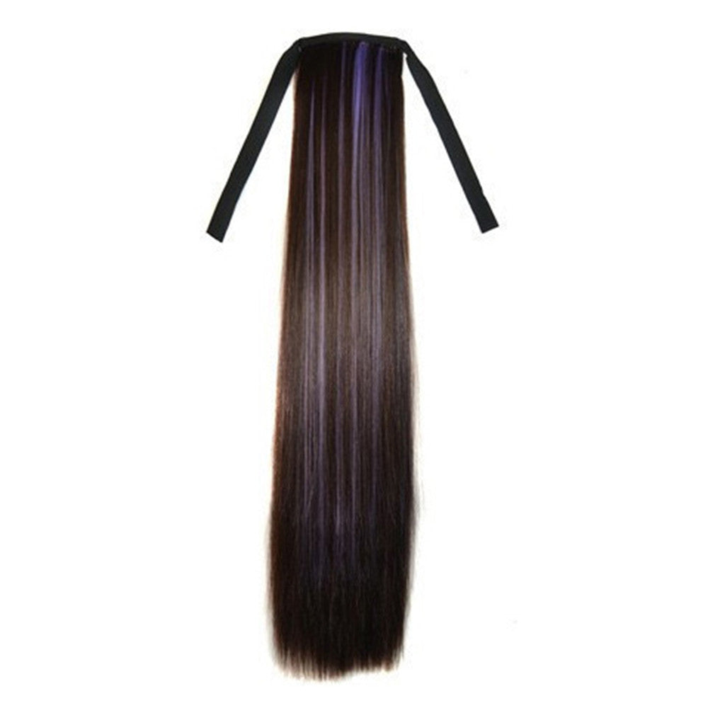 Colorful Long Straight Hair Horsetail Wig   dark brown taro purple 2M33H2403A#