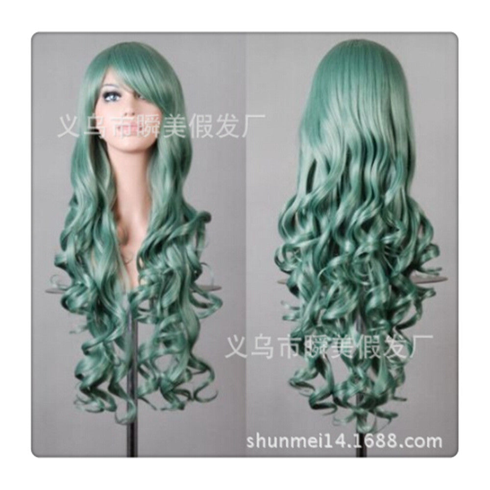 Women New Fashion Women Girl 80cm Wavy Curly Long Hair Full Cosplay Party Sexy Lolita wig  green