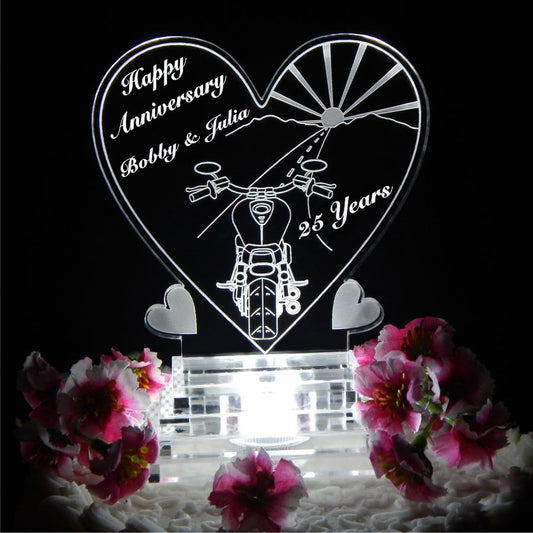 Acrylic Heart Wedding Cake Topper with Etched Border - Personalized