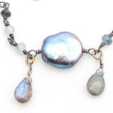 coin pearl necklace, labradorite and pearl necklace, moss aquamarine necklace