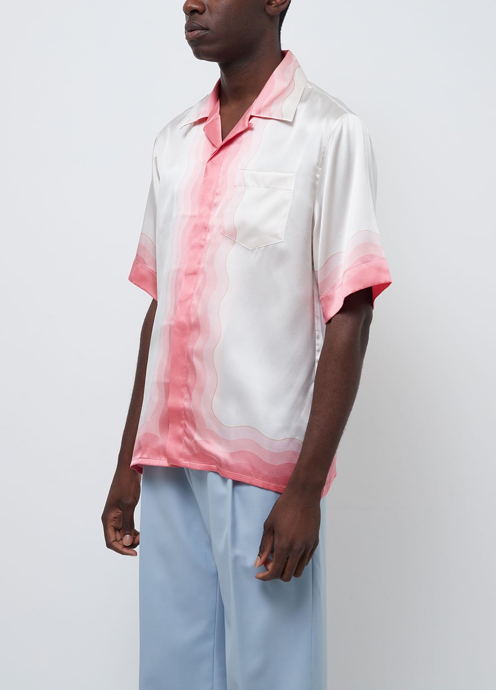 white satin short sleeve shirt