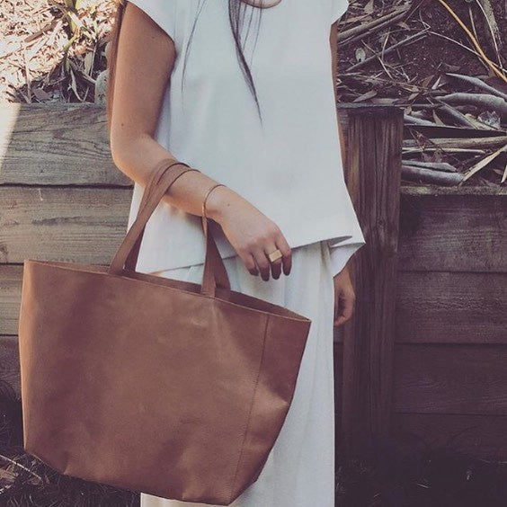 Tan leather handbag | Large plain Tote bag | Phat Cow Co | AfterPay - Personalised Style