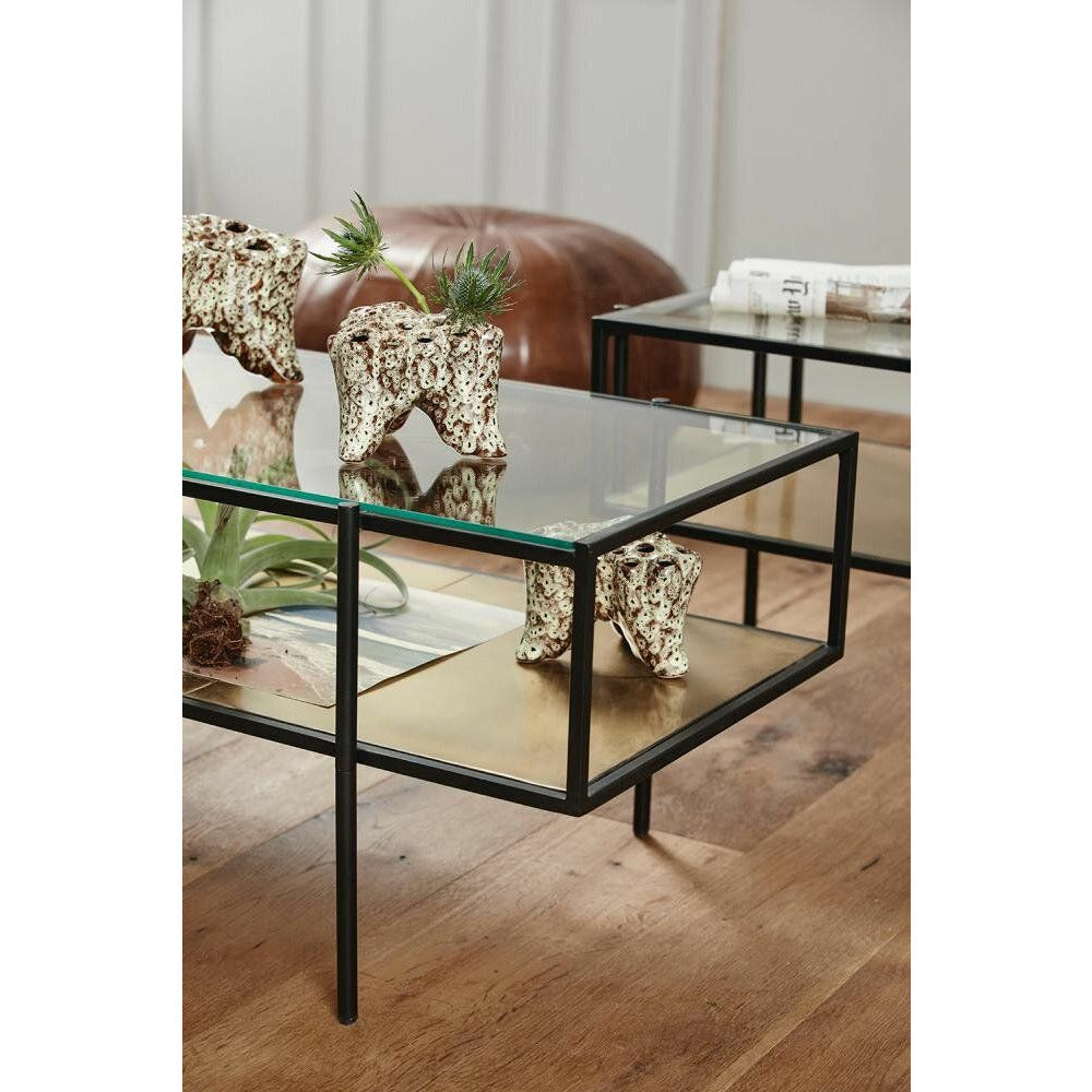 PARANA sofabord med klar - 45x45 - sort/gylden – DesignGaragen.dk