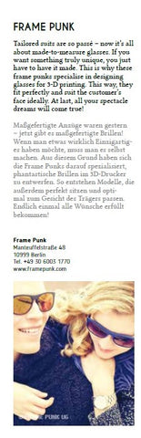 © FRAME PUNK UG Optiker Kreuzberg, Optiker, 10999, 10997, Sehtest, modern, Brillen, kaufen, Beratung, Augen, Kopfschmerzen, Augenoptiker, Brillenmacher, Brillenreparatur, Sonnenbrillen, Brillendoktor, Rekonstruktion Brille, Markengläser, Markenfassungen, Brillenfassungen, Optometrist, Sehtest, Sehcheck, Augencheck, 3D Druck, Brille, Design, individuell, einzigartig, Unikat, 3D Drucker Brille, Brille 3D Drucken, Designer Brillen Berlin, einzigartige Brillen, 3D printed glasses, 3D printed eyewear, Etnia Barcelona, ic Berlin, Ray Ban, Adidas Brillen, Sportbrillen, Vintage Brillen Kreuzberg, Efendi Optik, Optik Monokel, Brillenwerkstatt, Mykita, vintage sunglasses Kreuzberg, 3D printing, Zeiss Brillengläser, Brille selber gestalten, Brillenmaßanfertigung, Kontaktlinsennachkontrolle, Kontaktlinsenanpassung