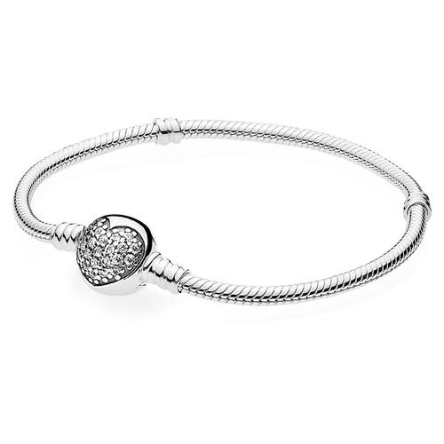 Sparkling Heart Clasp Snake Chain Bracelet 590743CZ - vatlieuinphun, jewelry, beads for charm, beads for charm bracelets, charms for bracelet, beaded jewelry, charm jewelry, charm beads,
