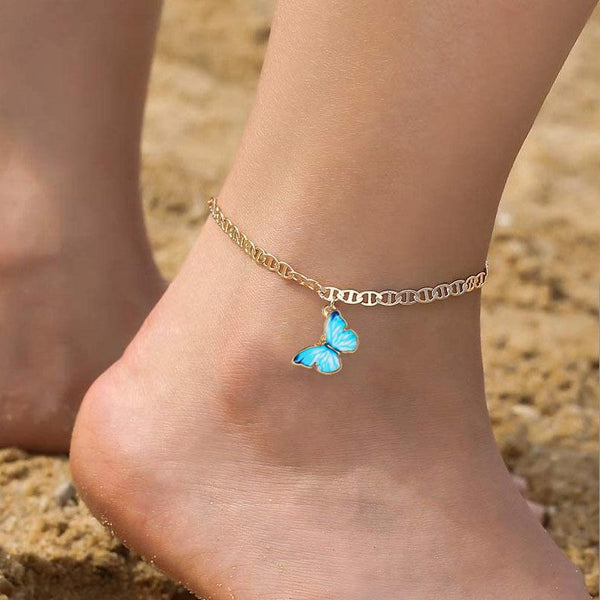 Blue Butterfly Ankle Bracelet (Gold),women has the latest range of Girls, Boys and Baby Clothes, Toys and more. Shop online for free shipping on all orders over $49.,Your favorite kids brands and independent boutiques, all in one magical place., body jewelry, anklets, socks, belts, fashion jewelry, body accessories, trendy accessories, trendy fashion, chain accessories