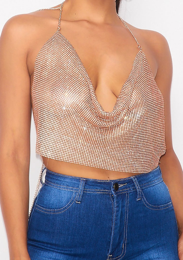 Zia Metallic Halter Crop Top - Gold | Rose Gold - vatlieuinphun