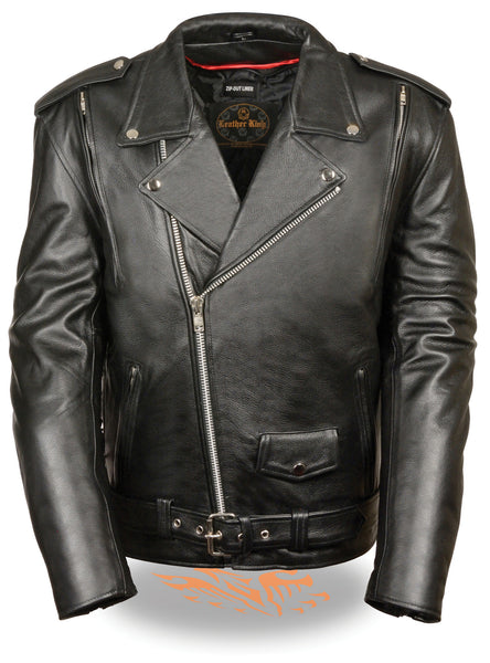 Men’s Vented Motorcycle Leather Jacket W/ Side Lace Zip out Liner and ...