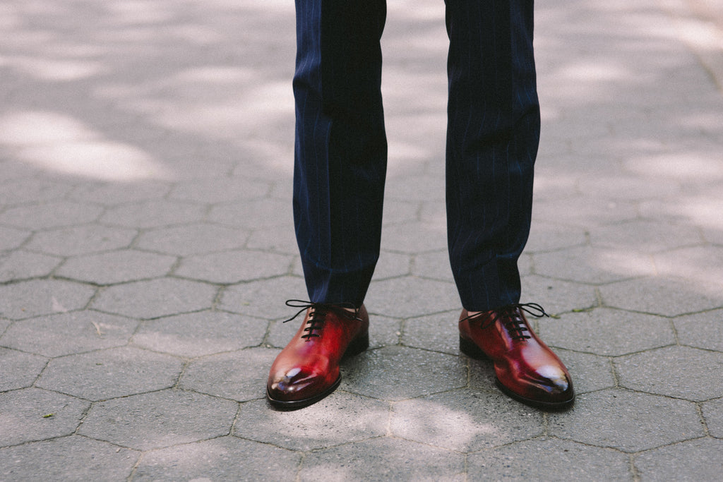 oxblood wholecut shoes