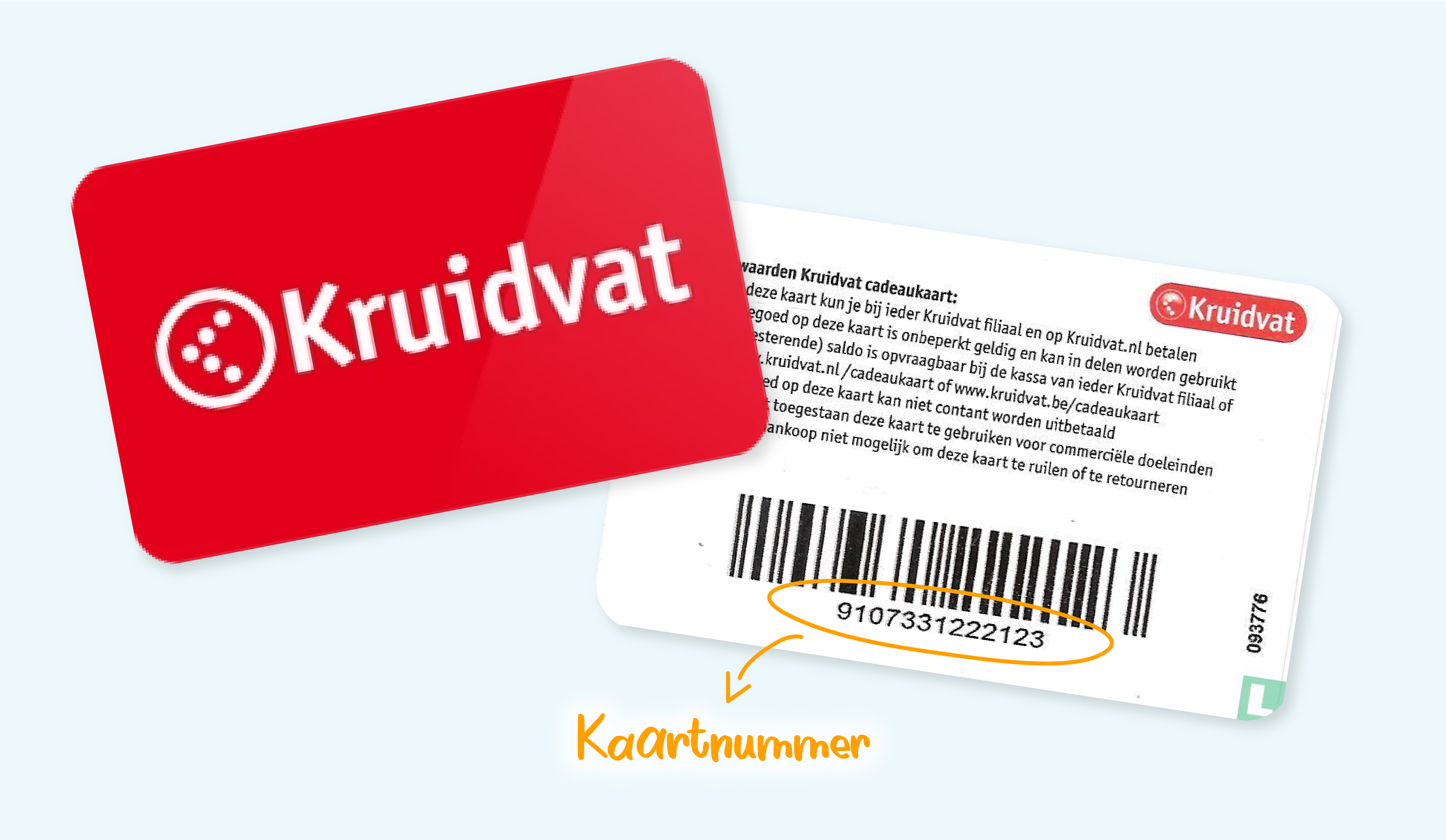 Het kaartnummer vind je onder de barcode