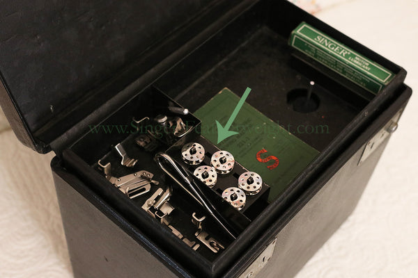 Singer Featherweight 221 Top Tray Showing Bobbins