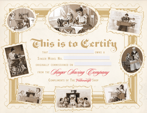 Singer Sewing Machine Certificate - Treadle (NOT Featherweight)