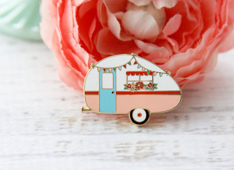 Keyring & Keychain Enamel Charm, Retro Camper by Flamingo Toes