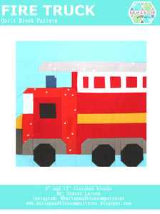 Pattern, Fire Truck Quilt Block by Burlap and Blossom (digital download)