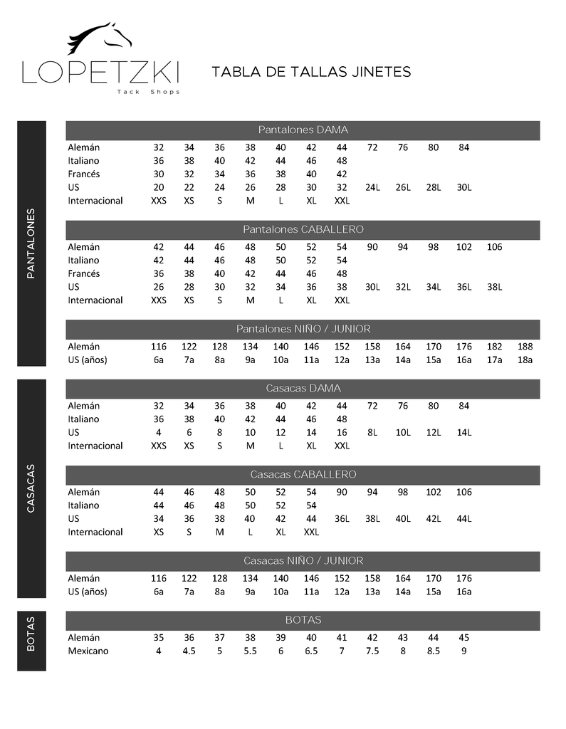 Tabla de Tallas