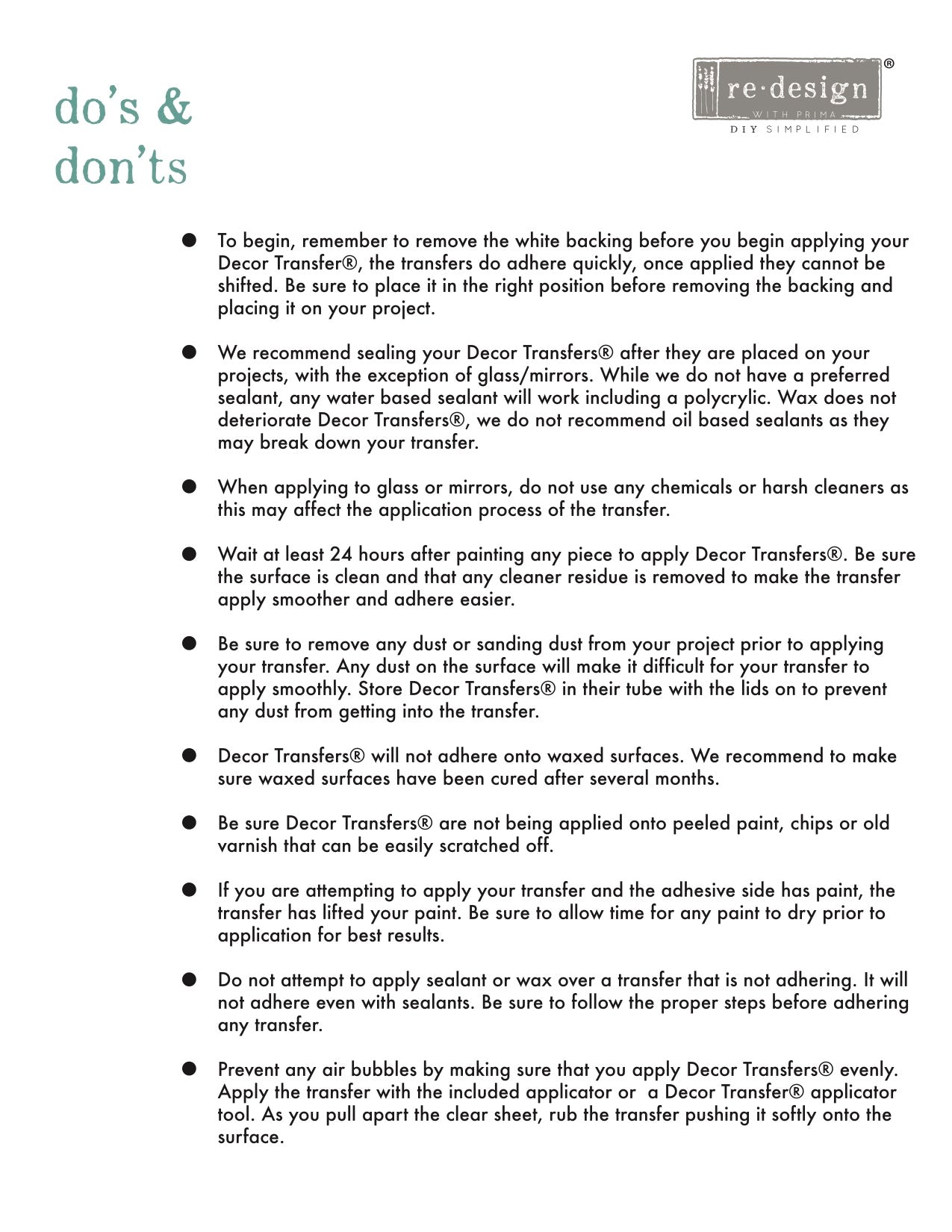Redesign Transfer Do's and Dont's Page 1