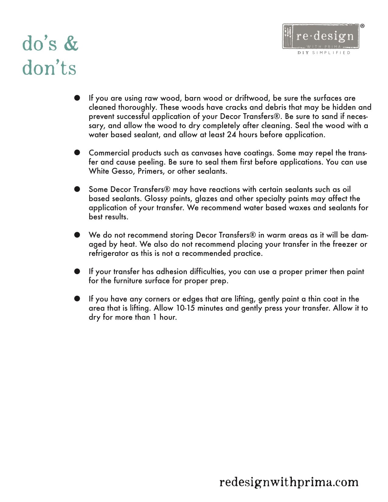 Redesign with Prima Transfer Dos Don'ts Page 2