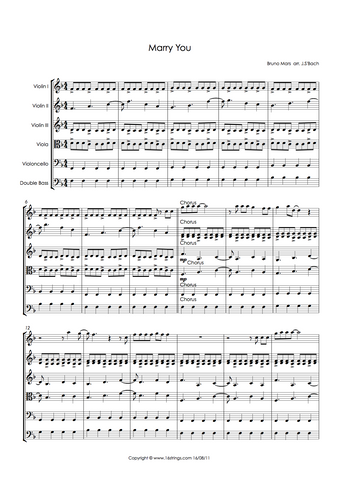 Marry You Bruno Mars String Quartet Version String Quartet Sheet Music