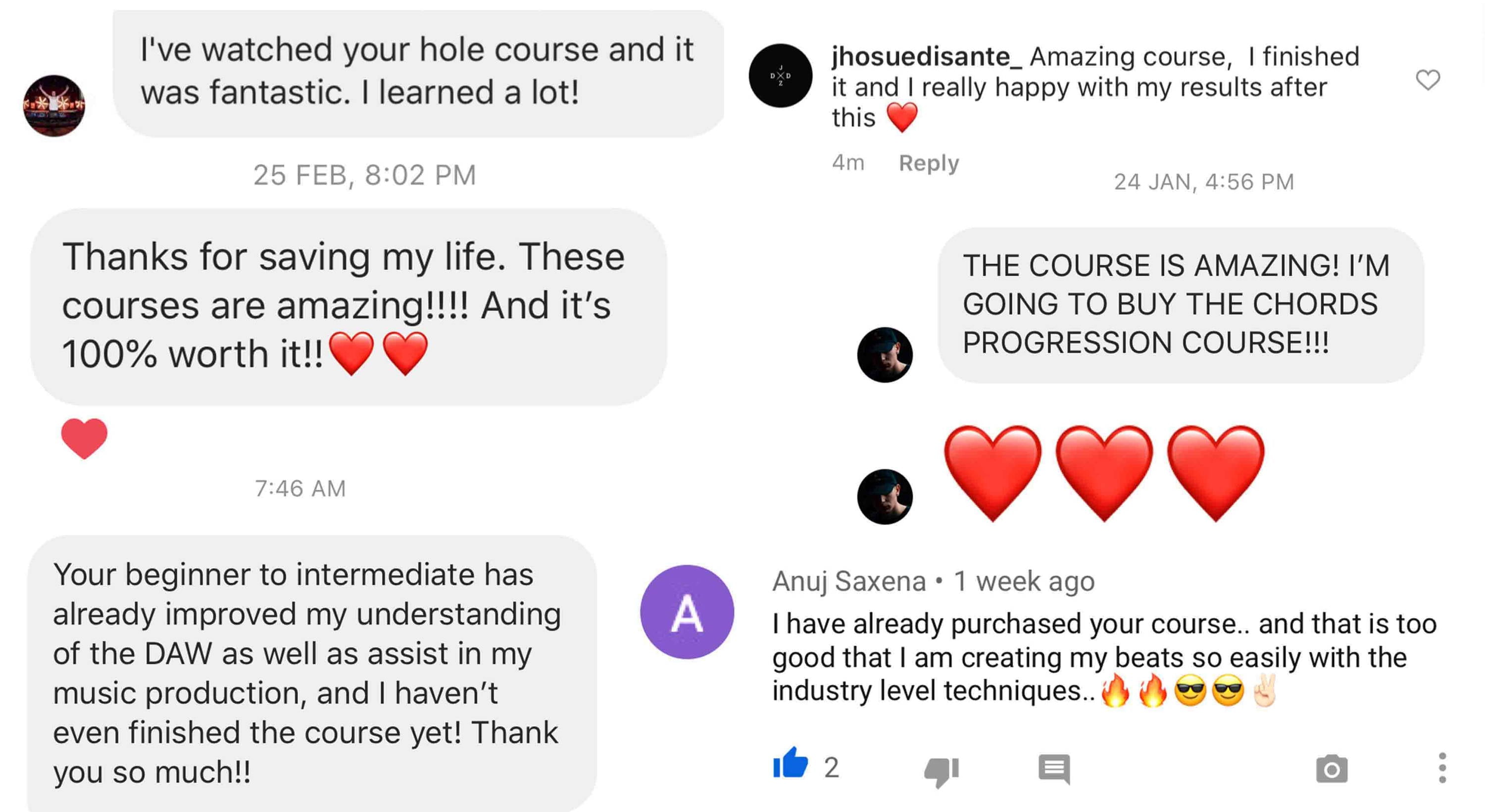 Screen Shots of Production Music Live Reviews sent in by Students