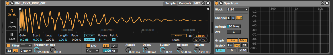 Start by loading up Live’s Spectrum Analyzer on your kick drum channel