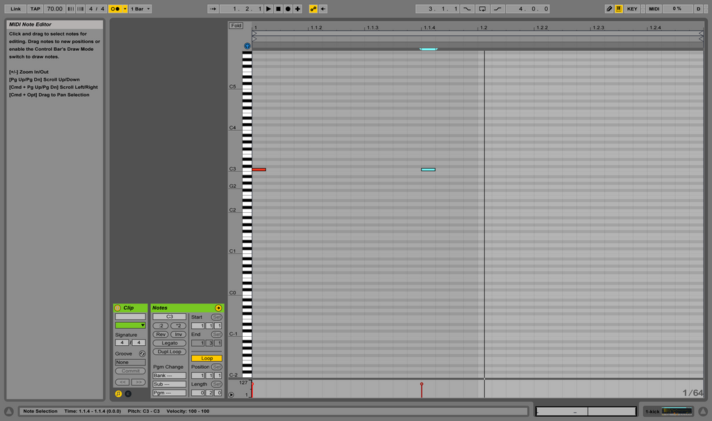 C3 note default pitch Ableton