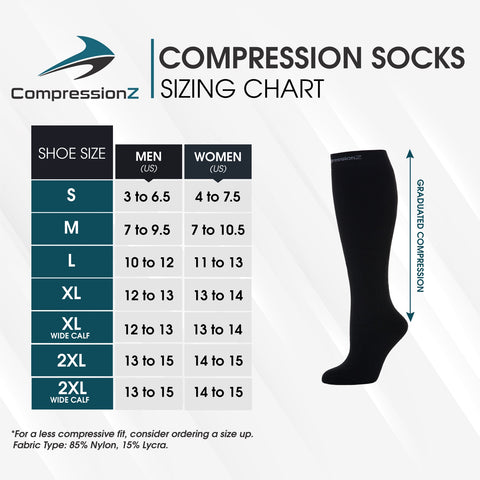 Size chart for compression socks