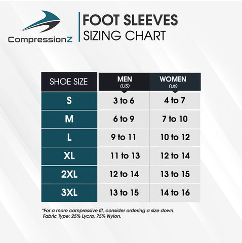 Size chart for foot sleeves