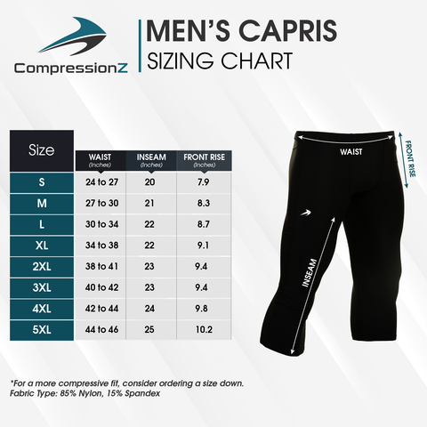 Men's Capri Pants Size Chart