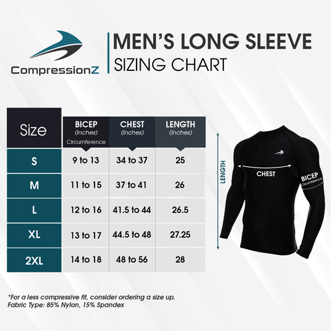 Men's Long Sleeve Shirt Size Chart