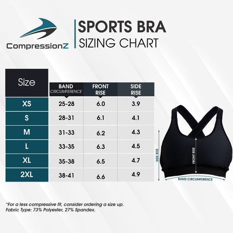 Size chart for women's sports bra