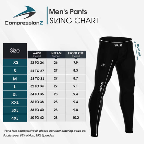 Size chart for men's compression pants