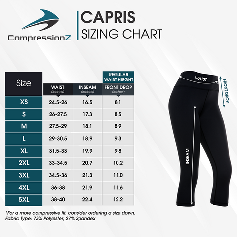 Women's Capri Leggings Size Chart