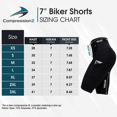 Women's 7" Biker Shorts Size Chart
