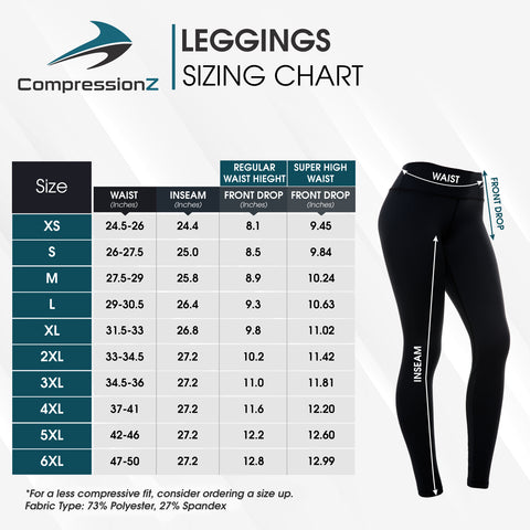 Women's Super High Waist Leggings Size Chart