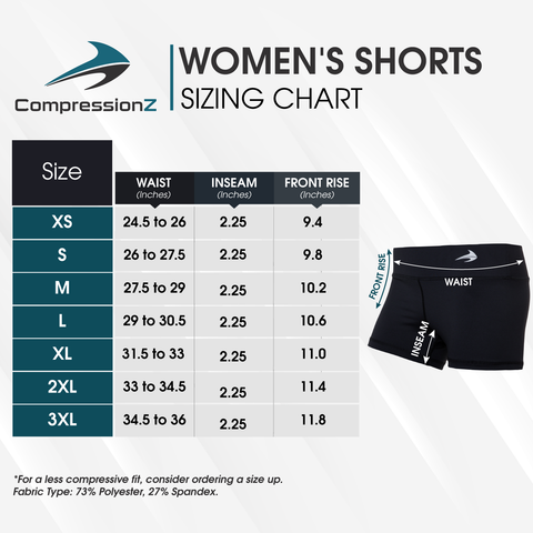 Size chart for women's compression shorts