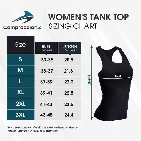 Size chart for women's compression tank tops