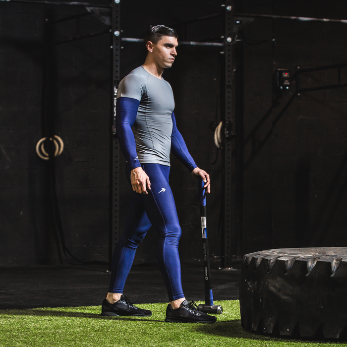 Navy Blue Workout Shorts with Compression Pants