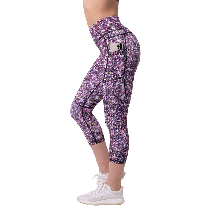 Buy the Womens Purple Floral Elastic Waist Pockets Compression Leggings  Size XS