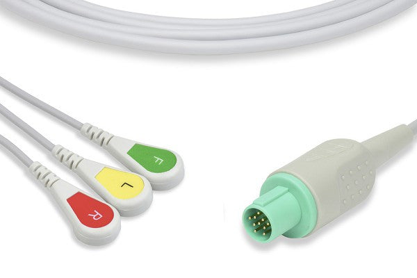 Hellige Compatible Direct Connect Ecg Cable 3 Leads Snap