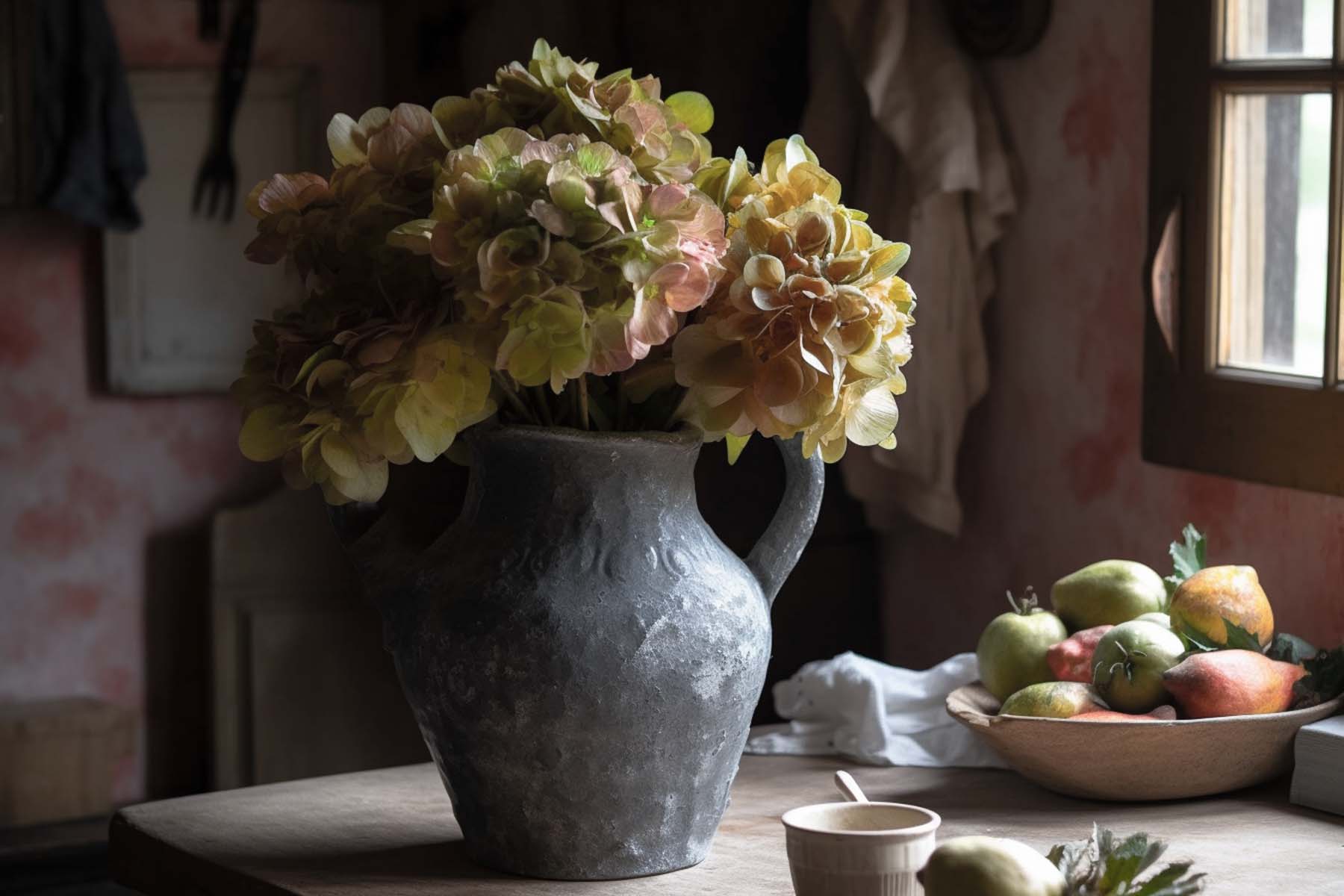 ABIGAIL AHERN ERBA VASE WITH HYDRANGEA CHLORIS