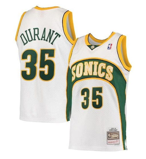 Men's Mitchell & Ness Kevin Durant Green Seattle SuperSonics Hardwood  Classics Stitch Name & Number T-Shirt