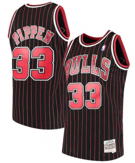 Mitchell & Ness Dennis Rodman Chicago Bulls Men's 1995 Black Pinstriped  Swingman Jersey