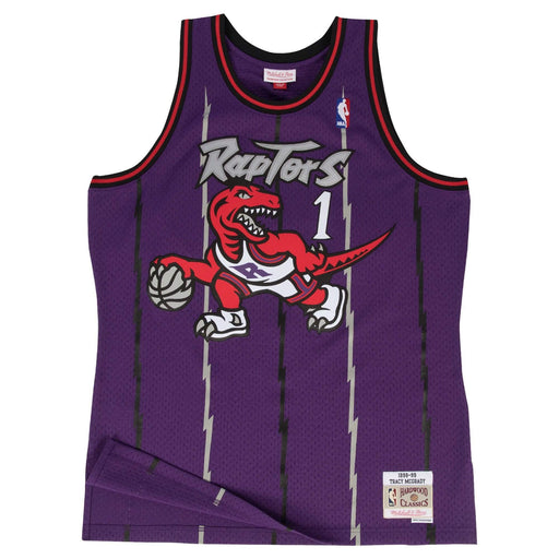 NBA Raptors 1 Tracy McGrady Purple Big Gray Red Logo Retro Men Jersey